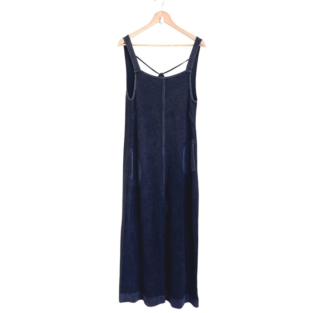 So Me Womens Thermal Wide Leg Boho Jumpsuit Size M Black Granola Pockets